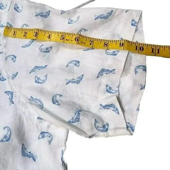 Cremieux Collection Shirt Men Button Down White Fish Print Short Sleeve  Casual - Picture 9 of 14